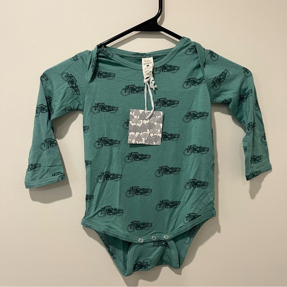 Kate Quinn Long Sleeve Lap Neck Bodysuit - Teal Motorcycles